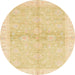 Round Machine Washable Abstract Brown Gold Rug, wshabs3496
