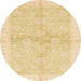 Round Abstract Brown Gold Oriental Rug, abs3496