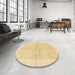 Round Machine Washable Abstract Brown Gold Rug in a Office, wshabs3496