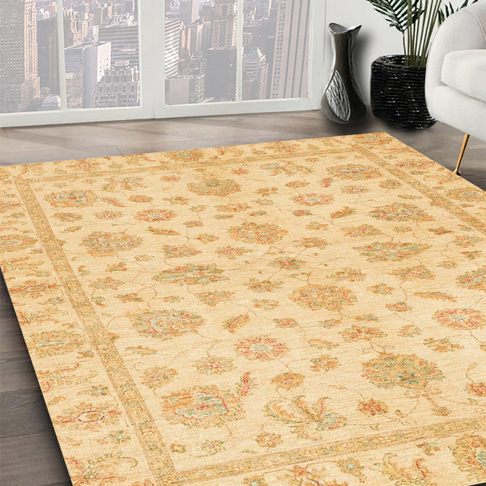 Machine Washable Abstract Mustard Yellow Rug in a Family Room, wshabs3497