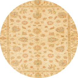 Round Abstract Mustard Yellow Oriental Rug, abs3497