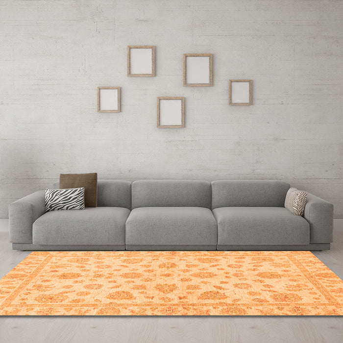 Machine Washable Oriental Orange Traditional Area Rugs in a Living Room, wshabs3497org
