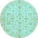 Round Oriental Light Blue Traditional Rug, abs3497lblu