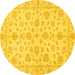 Round Machine Washable Oriental Yellow Traditional Rug, wshabs3497yw