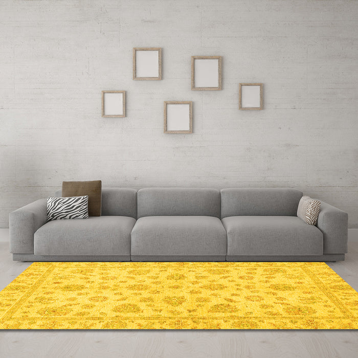 Machine Washable Oriental Yellow Traditional Rug in a Living Room, wshabs3497yw