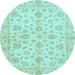 Round Machine Washable Oriental Light Blue Traditional Rug, wshabs3497lblu