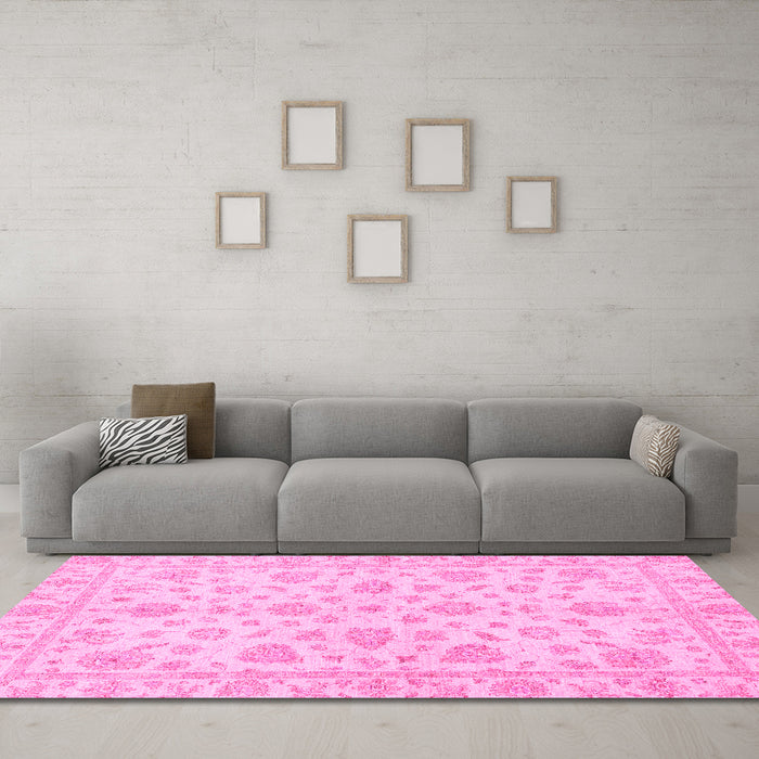 Machine Washable Oriental Pink Traditional Rug in a Living Room, wshabs3497pnk