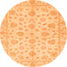 Round Machine Washable Oriental Orange Traditional Area Rugs, wshabs3497org