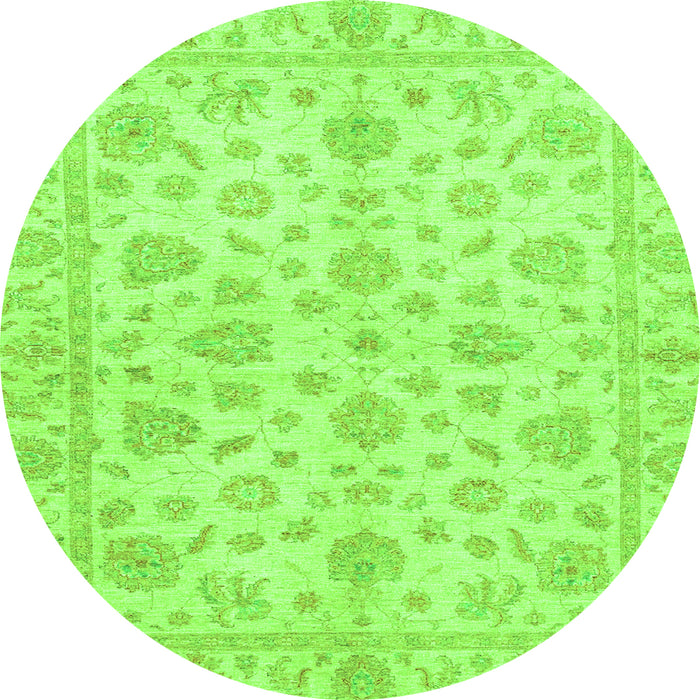 Round Machine Washable Oriental Green Traditional Area Rugs, wshabs3497grn