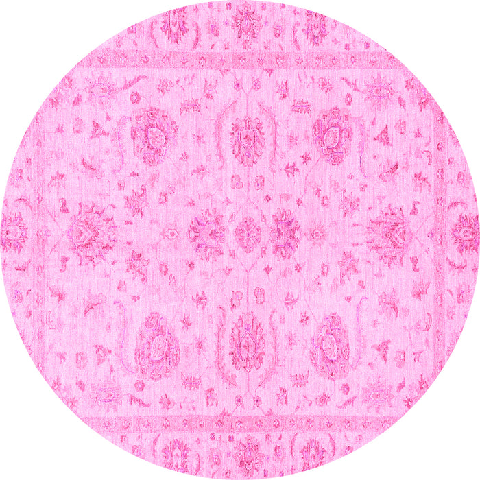 Round Machine Washable Oriental Pink Traditional Rug, wshabs3498pnk