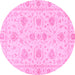 Round Machine Washable Oriental Pink Traditional Rug, wshabs3498pnk