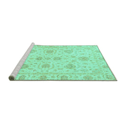 Sideview of Machine Washable Oriental Turquoise Traditional Area Rugs, wshabs3498turq