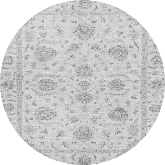 Round Machine Washable Oriental Gray Traditional Rug, wshabs3498gry