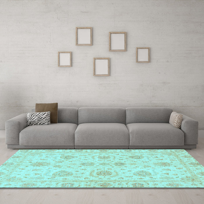 Machine Washable Oriental Light Blue Traditional Rug in a Living Room, wshabs3498lblu