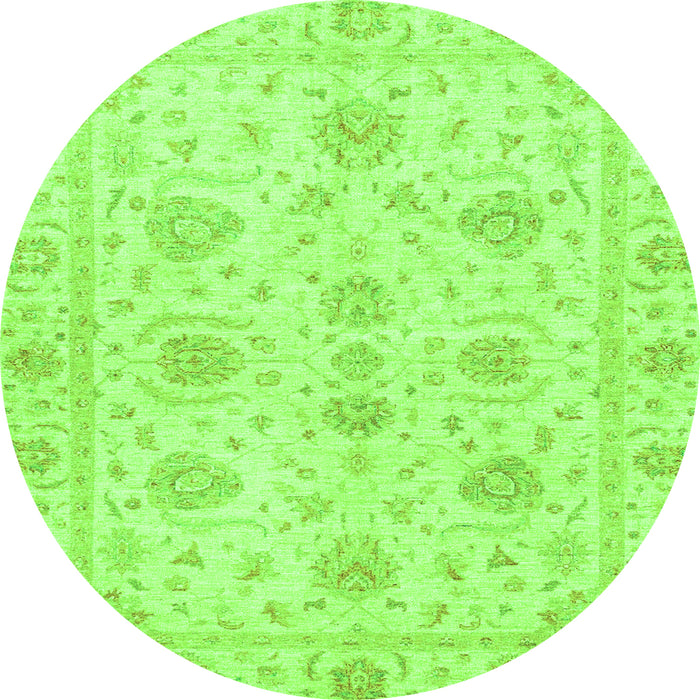 Round Machine Washable Oriental Green Traditional Area Rugs, wshabs3498grn