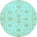 Round Oriental Light Blue Traditional Rug, abs3498lblu