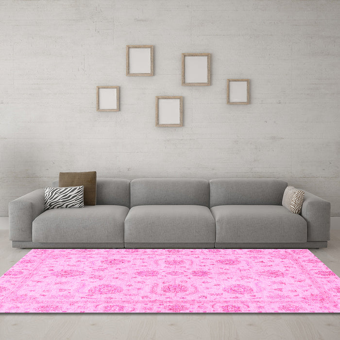 Machine Washable Oriental Pink Traditional Rug in a Living Room, wshabs3498pnk