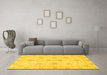 Machine Washable Oriental Yellow Traditional Rug in a Living Room, wshabs3498yw