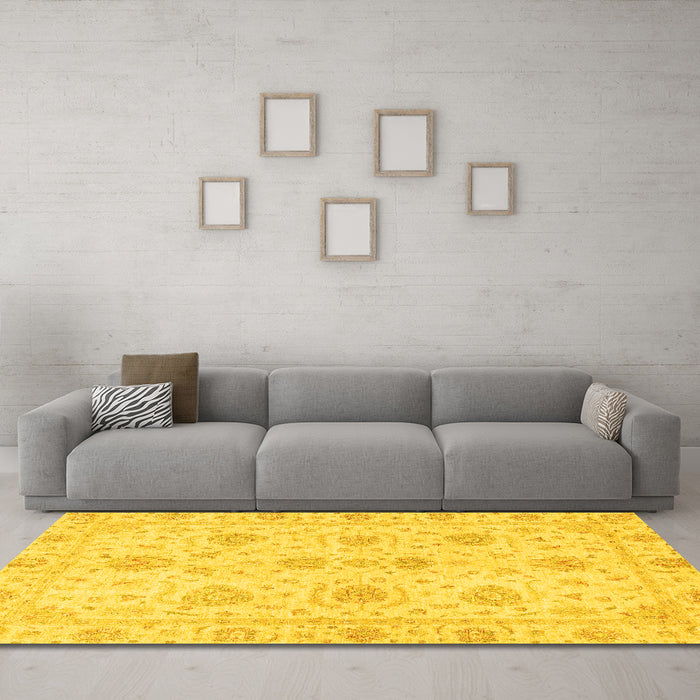 Machine Washable Oriental Yellow Traditional Rug in a Living Room, wshabs3498yw