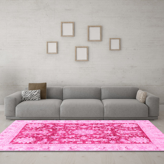 Machine Washable Abstract Pink Modern Rug in a Living Room, wshabs3499pnk