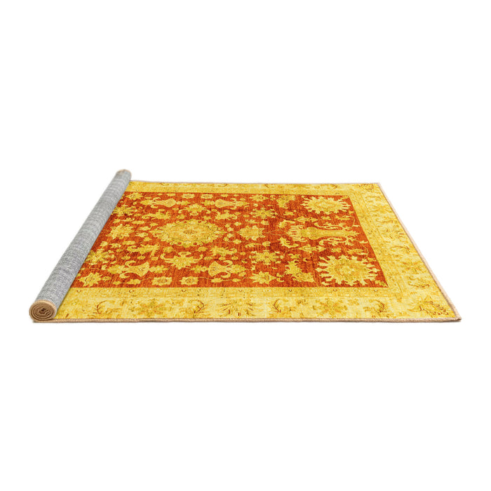 Sideview of Machine Washable Abstract Yellow Modern Rug, wshabs3499yw