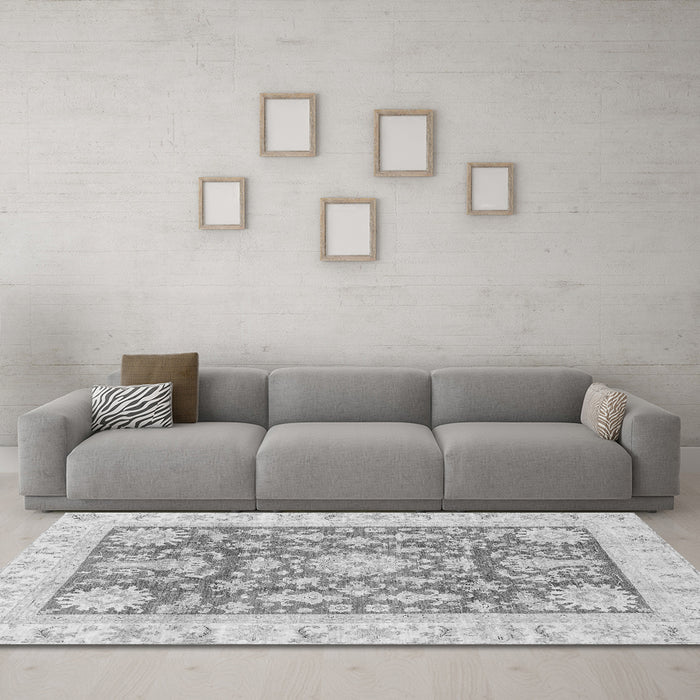 Machine Washable Abstract Gray Modern Rug in a Living Room,, wshabs3499gry