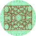 Round Abstract Turquoise Modern Rug, abs3499turq