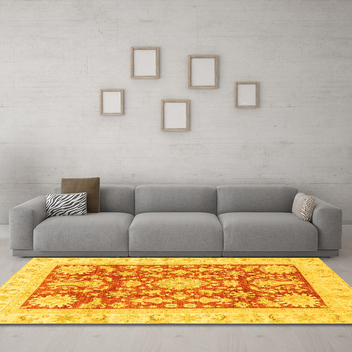 Machine Washable Abstract Yellow Modern Rug in a Living Room, wshabs3499yw