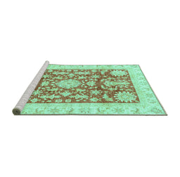 Sideview of Machine Washable Abstract Turquoise Modern Area Rugs, wshabs3499turq