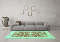 Machine Washable Abstract Turquoise Modern Area Rugs in a Living Room,, wshabs3499turq