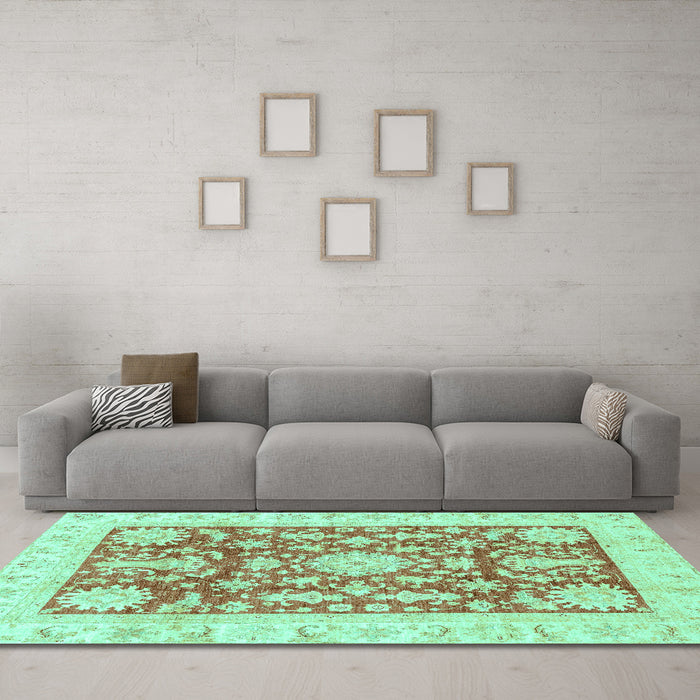 Machine Washable Abstract Turquoise Modern Area Rugs in a Living Room,, wshabs3499turq