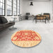 Round Machine Washable Abstract Bright Orange Rug in a Office, wshabs3499