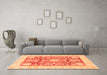 Machine Washable Abstract Orange Modern Area Rugs in a Living Room, wshabs3499org