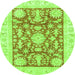 Round Machine Washable Abstract Green Modern Area Rugs, wshabs3499grn