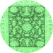 Round Machine Washable Abstract Emerald Green Modern Area Rugs, wshabs3499emgrn