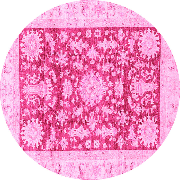 Round Machine Washable Abstract Pink Modern Rug, wshabs3499pnk