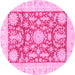 Round Machine Washable Abstract Pink Modern Rug, wshabs3499pnk