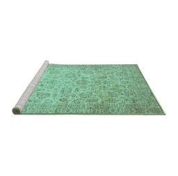 Sideview of Machine Washable Abstract Turquoise Modern Area Rugs, wshabs349turq