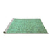 Sideview of Machine Washable Abstract Turquoise Modern Area Rugs, wshabs349turq