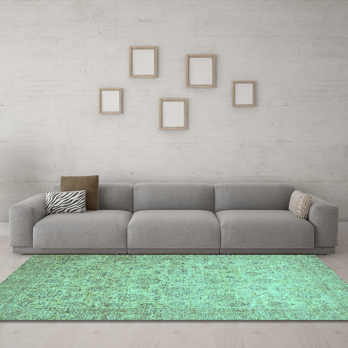 Machine Washable Abstract Turquoise Modern Area Rugs in a Living Room,, wshabs349turq