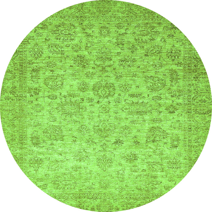 Round Machine Washable Abstract Green Modern Area Rugs, wshabs349grn