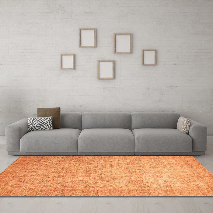 Machine Washable Abstract Orange Modern Area Rugs in a Living Room, wshabs349org