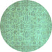 Round Machine Washable Abstract Turquoise Modern Area Rugs, wshabs349turq