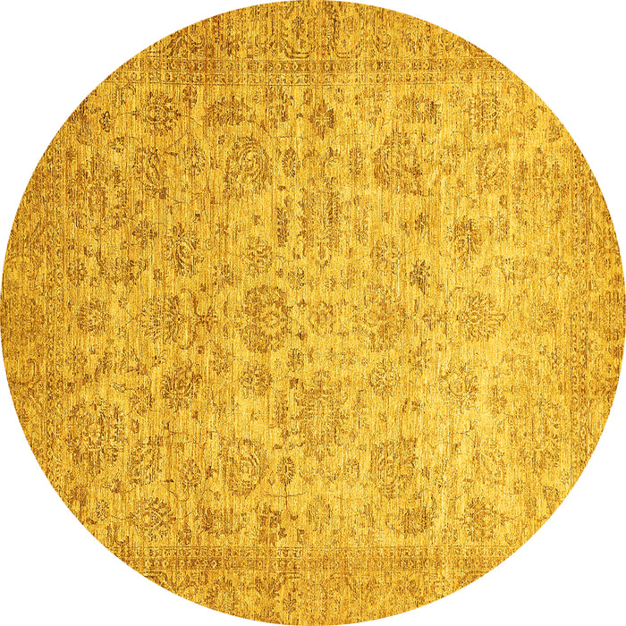 Round Machine Washable Abstract Yellow Modern Rug, wshabs349yw