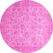 Round Machine Washable Abstract Pink Modern Rug, wshabs349pnk