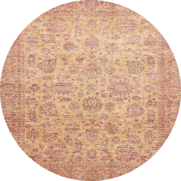 Round Machine Washable Abstract Orange Rug, wshabs349