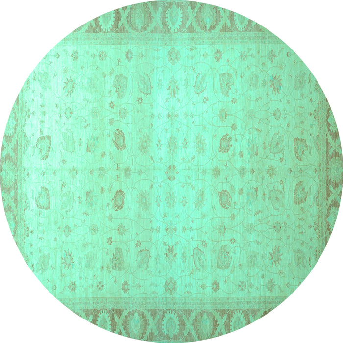 Round Oriental Turquoise Traditional Rug, abs34turq