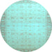 Round Machine Washable Oriental Light Blue Traditional Rug, wshabs34lblu