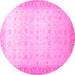 Round Machine Washable Oriental Pink Traditional Rug, wshabs34pnk