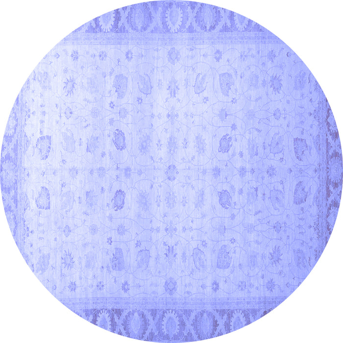 Round Machine Washable Oriental Blue Traditional Rug, wshabs34blu